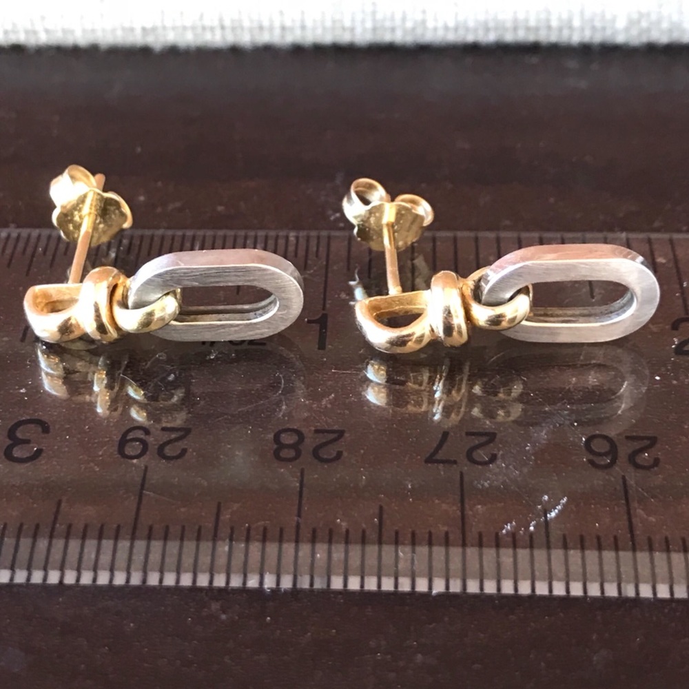 💝14K Italian Designer Two Toned Drop Earrings - Picture 7 of 8